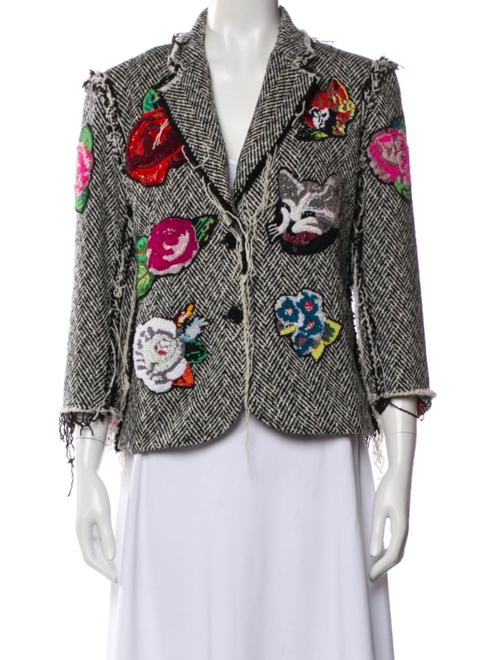 New w/o tags LIBERTINE Wool Jacket w/AMAZING Beaded & Patch Embellishments L